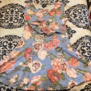 3/4 sleeve ruffle floral dress